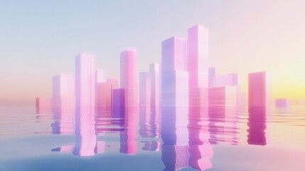 Fototapeta premium Futuristic cityscape with pastel reflections