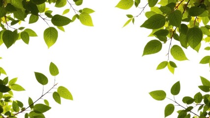 Obraz premium Green leaves forming a frame against a bright panoramic background, panoramic, vibrant