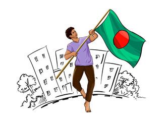 Bangladesh freedom 16 December, 26 March, freedom fighter raise hands and flag.