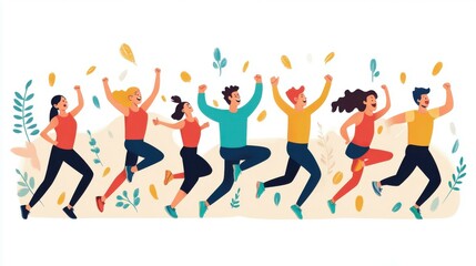 Team of runners rejoicing success