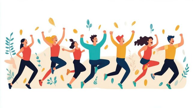 Team of runners rejoicing success