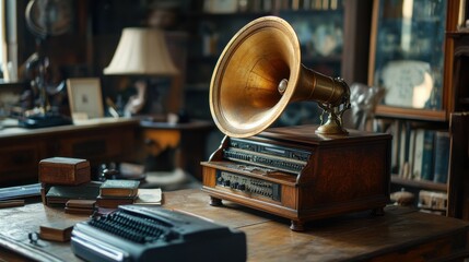 Vintage loudspeaker placed on a rustic table, evoking nostalgia and classic vibes.