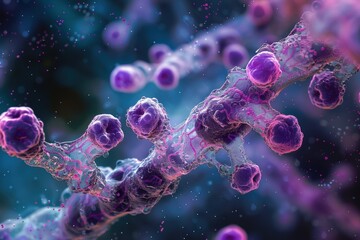 A detailed visualization of a complex structure in microbiology, showcasing the intricate patterns and vibrant colors typical of biological macromolecules