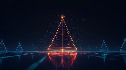 Obraz premium Holiday festive Christmas tree minimalist line creative background theme