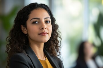 Fototapeta premium Confident businesswoman in office setting with natural light