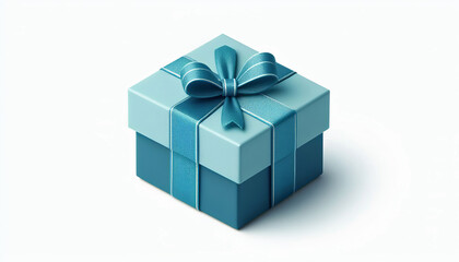 Obraz premium Two-tone blue gift box with ribbon isolated on a white background