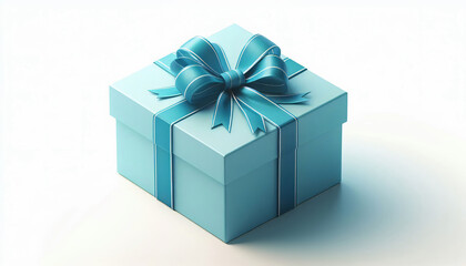Obraz premium Single-tone blue gift box with ribbon isolated on a white background