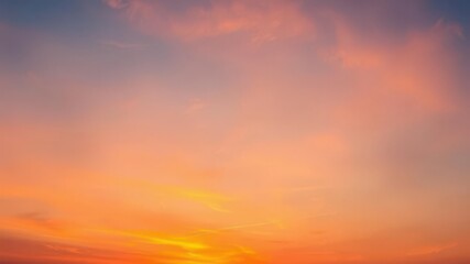 Obraz premium Sky gradient transitioning from a deep blue to a fiery orange sunset, creating a stunning and vibrant backdrop for design projects or social media posts, twilight, sunset