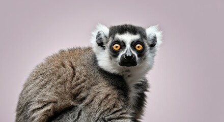 Obraz premium Captivating ring-tailed lemur staring with intensity against a soft background