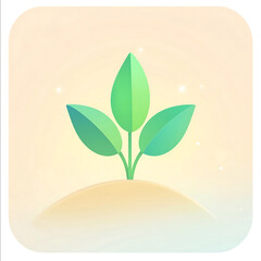 A minimalist app icon featuring a small vibrant green seedling sprouting two leaves at the center of the image The background is a soft gradient transitioning from