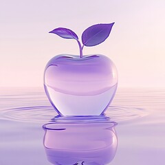 3D translucent glassy apple, detailed, simple background 