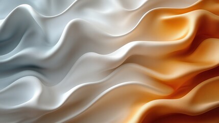 Fototapeta premium Beige and white abstract background with silky waves in different shades of brown, cream and grey satin fabric. The texture of the fabric is flowing, elegant and luxurious for wallpaper or wall art.
