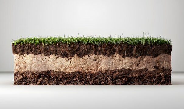 Cross-section of soil layers with grass.