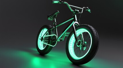 Fototapeta premium Stylish bicycle with glowing green wheels.