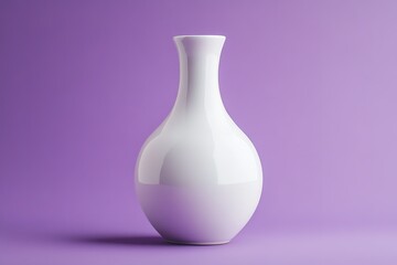 A white vase sits on a purple background