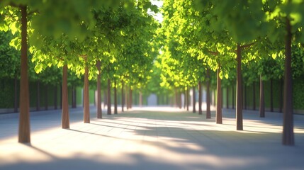 Obraz premium Sunny tree-lined pathway in a serene park.