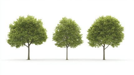 Obraz premium Three lush green trees on a white background.
