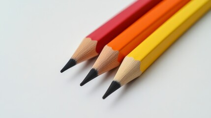 Fototapeta premium Three vibrant colored pencils on a white surface.