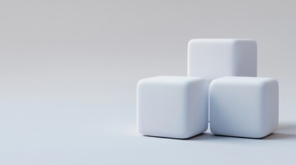 Three white cubes on a minimalist background.