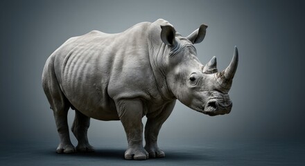 Obraz premium Majestic rhinoceros standing against a gradient background for wildlife conservation awareness