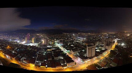 Fototapeta premium A panoramic night view of a city skyline illuminated by lights and buildings.