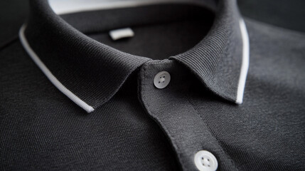 Charcoal Grey Polo Shirt Detail  Closeup Texture  Collar  Buttons  Clothing Apparel