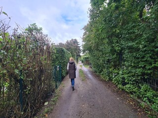 Obraz premium Naturpfad in Berlin Johannisthal mit atmosphärischem Himmel