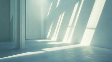 Obraz premium Sunlit Minimalist Interior Modern Room Light Beams Concrete Floor Architectural Design
