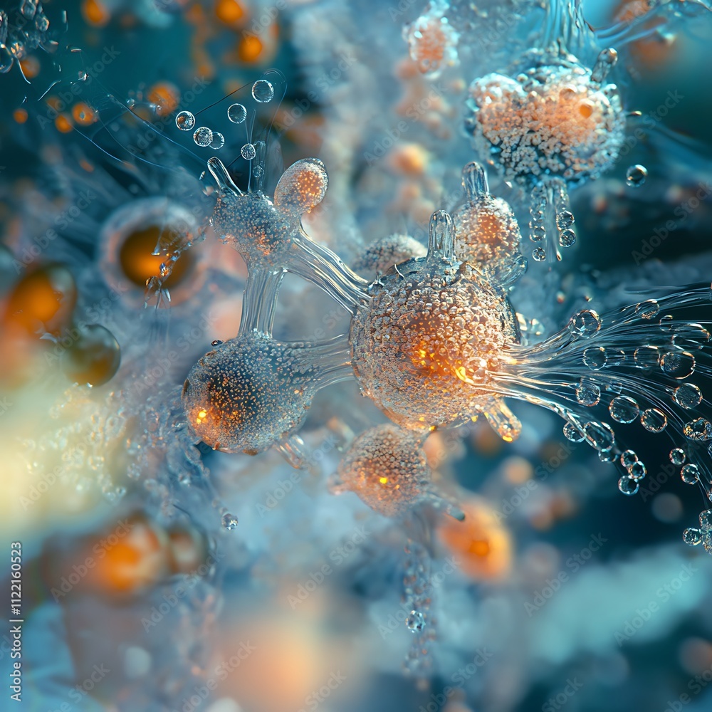 Wall mural advanced abstract futuristic molecular glowing particle dynamics image