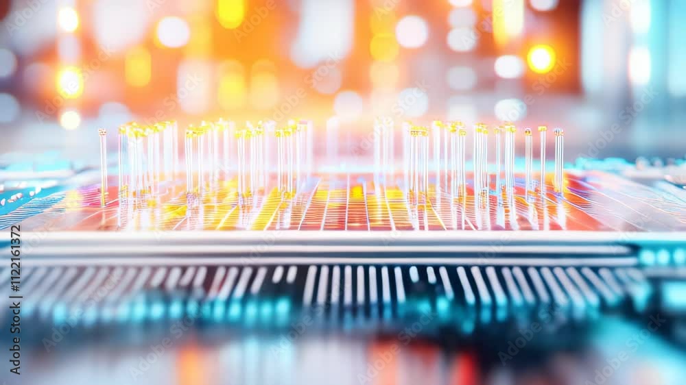 Poster exploring the vibrant world of microchips and electronic circuits in action