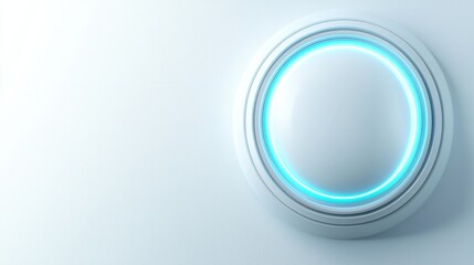 Modern Round Button with Neon Light on Minimalist Background