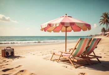 summer beach by the sea in 60s style