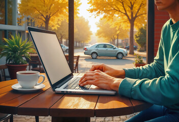 person working on a laptop in a coffee shop