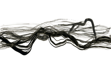 Art hand drawn Black brush stroke painting smear ink line blot. Abstract contrast stain on white background.