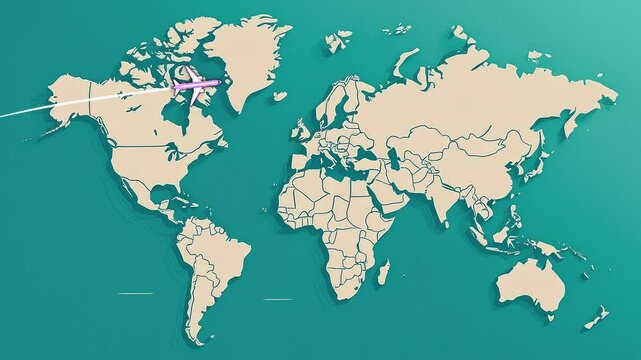 Mapa mundi sobrevolado por avi&oacute;n tur&iacute;stico