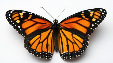 Obraz premium Monarch butterfly isolated on white background, showing vibrant orange and black wings.