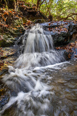Three different perspectives of Slippery Rock Falls off the Pine Mountain Trail in F.D. Roosevelt State Park in Georgia