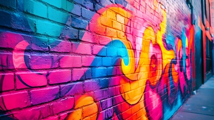 Obraz premium Vibrant Fluorescent Graffiti Pattern on Urban Wall