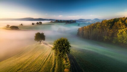 foggy morning in ceske stredohori czech republic