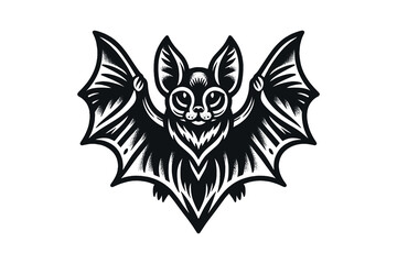 Fototapeta premium unny bat, black and white symmetrical illustration in vintage tattoo style