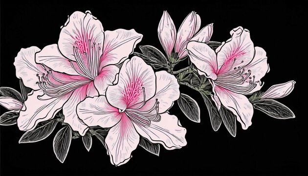 flower azalea hand drawn bloom garden shrub evergreen deciduous pink flower azalea  sketch isolated black illustration