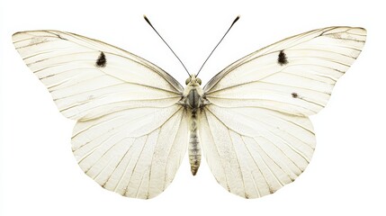 Obraz premium A White Butterfly gracefully displayed on a Soft White Background evokes tranquility