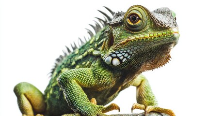 Obraz premium Vibrant and Colorful Green Lizard CloseUp Displayed Beautifully on a Pure White Background