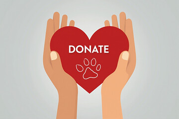 Illustration of Hands Holding a Heart with Donation Message