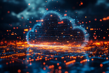 Fototapeta premium A clean representation of cloud computing with floating icons and interconnected nodes.
