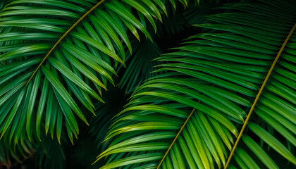 Fototapeta premium Tropical Green Palm Leaves with Vibrant Tones. A vivid composition of green palm leaves with subtle tones.