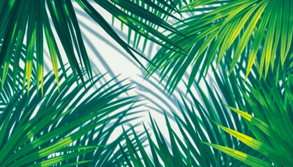 Obraz premium Tropical Green Palm Leaves with Vibrant Tones. A vivid composition of green palm leaves with subtle tones.