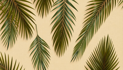 Obraz premium lush green palm leaves in a natural tropical environment, enhanced by mocha mousse-inspired tones for a fresh look.