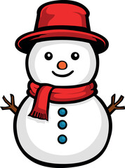 Vintage Snowball smiling Snowman. Snowman with carrot nose, scarf and hat on the white background illustration graphic design