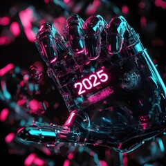 new year  2025 with 3D glow in black background ai generative